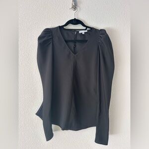 Maison d’Amelie Black Puff Long Sleeve V-Neck Blouse Size XS